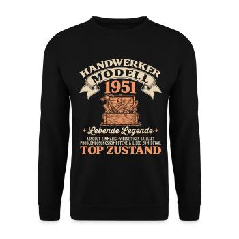 75. Geburtstag Handwerker Modell 1951 - Unisex Pullover - Schwarz - Vorne - Alina (178cm) & Michal (187cm)