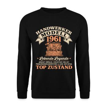 65. Geburtstag Handwerker Modell 1961 - Unisex Pullover - Schwarz - Vorne - Alina (178cm) & Michal (187cm)
