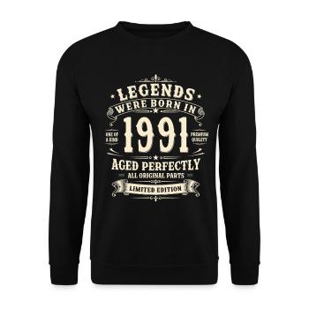 Cadeau d’anniversaire pour le 35e anniversaire 1991 Homme Vintage Rétro - Sweat-shirt Unisexe - noir - Devant - Alina (178cm) & Michal (187cm)