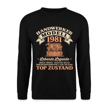 45. Geburtstag Handwerker Modell 1981 - Unisex Pullover - Schwarz - Vorne - Alina (178cm) & Michal (187cm)