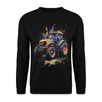 Mehrfarbige Landtraktor-Splash-Art - Unisex Pullover - Schwarz - Vorne - Alina (178cm) & Michal (187cm)