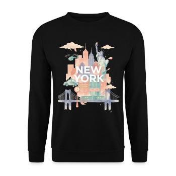 Aquarelle pastel de la skyline de New York - Sweat-shirt Unisexe - noir - Devant - Alina (178cm) & Michal (187cm)