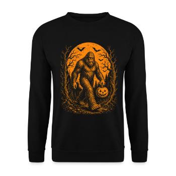 Halloween, Bigfoot, Mond, Kürbis - Unisex Pullover - Schwarz - Vorne - Alina (178cm) & Michal (187cm)