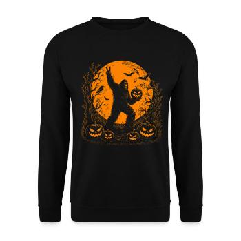 Halloween, Bigfoot, Mond, Kürbis - Unisex Pullover - Schwarz - Vorne - Alina (178cm) & Michal (187cm)