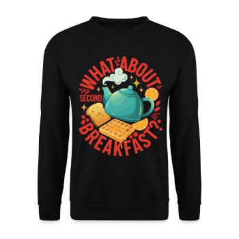 Frühstück Wie wäre es mit zweitem Frühstücksbrunch - Unisex Pullover - Schwarz - Vorne - Alina (178cm) & Michal (187cm)