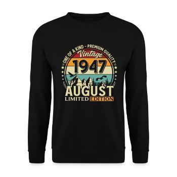 79. Geburtstag Geschenk Mann Original 1947 August - Unisex Pullover - Schwarz - Vorne - Alina (178cm) & Michal (187cm)