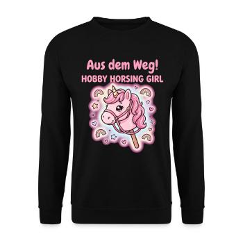Hobby Horsing Girl Einhorn - Unisex Pullover - Schwarz - Vorne - Alina (178cm) & Michal (187cm)