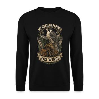 Falknerei Falkner My Hunting Partner Has Wings - Unisex Pullover - Schwarz - Vorne - Alina (178cm) & Michal (187cm)