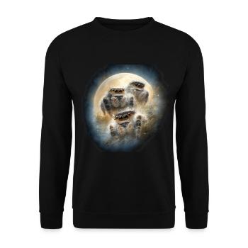 Springspinnen Winternacht Kawaii Chibi Wolfmond  - Unisex Pullover - Schwarz - Vorne - Alina (178cm) & Michal (187cm)