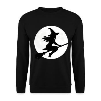 Hexe Besen Vollmond Halloween Kostüm Geschenk - Unisex Pullover - Schwarz - Vorne - Alina (178cm) & Michal (187cm)