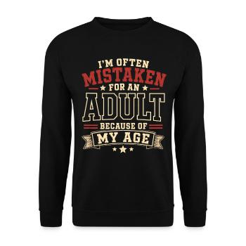 Pris Pour Un Adulte Humour Âge Vintage Rouge - Sweat-shirt Unisexe - noir - Devant - Alina (178cm) & Michal (187cm)