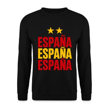 Spanien Schriftzug in Nationalfarben - Unisex Pullover - Schwarz - Vorne - Alina (178cm) & Michal (187cm)