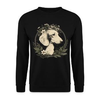 Dackel Hund Wiener Hund Blumenkranz - Unisex Pullover - Schwarz - Vorne - Alina (178cm) & Michal (187cm)