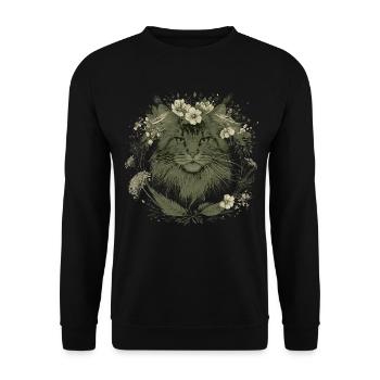 Maine Coon Katze Katzenliebhaber Blumen - Unisex Pullover - Schwarz - Vorne - Alina (178cm) & Michal (187cm)