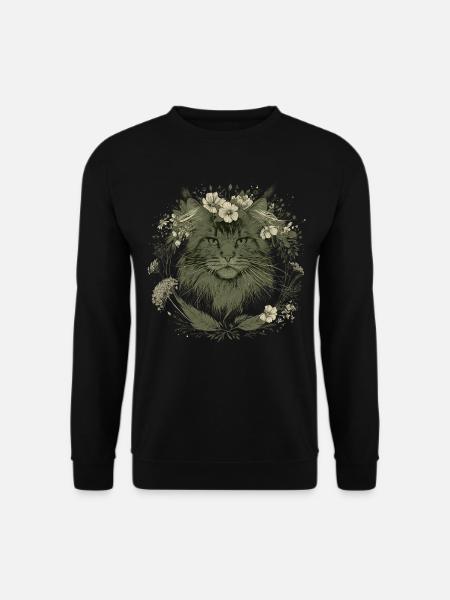 Maine Coon Katze Katzenliebhaber Blumen - Unisex Pullover - Schwarz