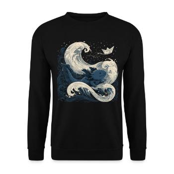Axolotl Wellen Ozean Meeresfantasie - Unisex Pullover - Schwarz - Vorne - Alina (178cm) & Michal (187cm)