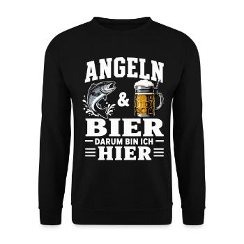 Angeln und Bier Angler Spruch Hobbyangeln - Unisex Pullover - Schwarz - Vorne - Alina (178cm) & Michal (187cm)
