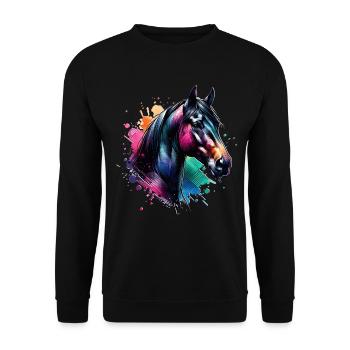 Trakehner Motiv Pferd - Unisex Pullover - Schwarz - Vorne - Alina (178cm) & Michal (187cm)