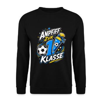 Anpfiff Zur 1. Klasse - Unisex Pullover - Schwarz - Vorne - Alina (178cm) & Michal (187cm)