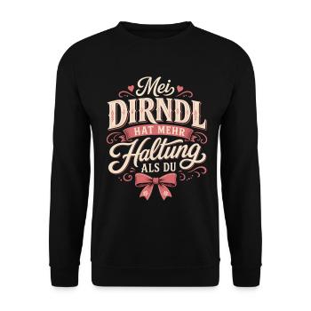 Mei Dirndl Hat Mehr Haltung Als Du - Unisex Pullover - Schwarz - Vorne - Alina (178cm) & Michal (187cm)