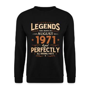 55e anniversaire cadeau de mari Légende août 1971 - Sweat-shirt Unisexe - noir - Devant - Alina (178cm) & Michal (187cm)