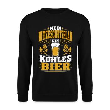Mein Hitzeschutzplan Ein Kühles Bier - Unisex Pullover - Schwarz - Vorne - Alina (178cm) & Michal (187cm)