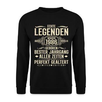 Jahrgang 1986 Geburtstag Absolut Einmalig - Unisex Pullover - Schwarz - Vorne - Alina (178cm) & Michal (187cm)