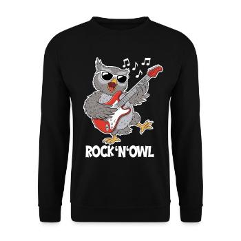 Rock N’Owl – Owl avec guitare électrique - Sweat-shirt Unisexe - noir - Devant - Alina (178cm) & Michal (187cm)