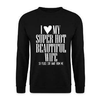 I Love My Wife Spruch Lustiges Ehemann Design - Unisex Pullover - Schwarz - Vorne - Alina (178cm) & Michal (187cm)