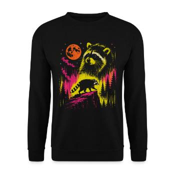 Waschbär Night Moon Forest Vintage Neon - Unisex Pullover - Schwarz - Vorne - Alina (178cm) & Michal (187cm)