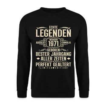 Jahrgang 1971 Geburtstag Absolut Einmalig - Unisex Pullover - Schwarz - Vorne - Alina (178cm) & Michal (187cm)