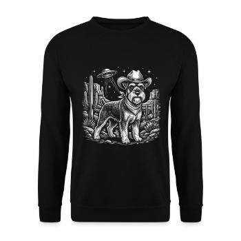 Cowboy-Schnauzer-UFO-Alien-Hunde-Humor - Unisex Pullover - Schwarz - Vorne - Alina (178cm) & Michal (187cm)