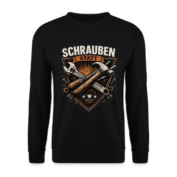 Schrauben statt reden Handwerker Vintage - Unisex Pullover - Schwarz - Vorne - Alina (178cm) & Michal (187cm)