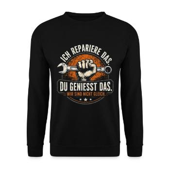 Ich repariere das – Handwerker Vintage - Unisex Pullover - Schwarz - Vorne - Alina (178cm) & Michal (187cm)