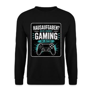Hausaufgaben? Nein Danke! Gaming - Ja Bitte! - Unisex Pullover - Schwarz - Vorne - Alina (178cm) & Michal (187cm)