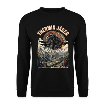 Thermik Jäger Gleitschirm Berge - Unisex Pullover - Schwarz - Vorne - Alina (178cm) & Michal (187cm)