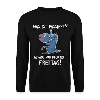 Gerade war doch Freitag – Einhorn Party - Unisex Pullover - Schwarz - Vorne - Alina (178cm) & Michal (187cm)