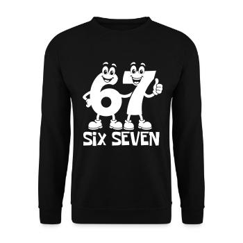six seven | Zahlenduo 6 und 7 | Fröhliche Ziffern - Unisex Pullover - Schwarz - Vorne - Alina (178cm) & Michal (187cm)