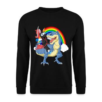Ninja Unicorn reitet TRex Rainbow Lustiges Kindergeschenk - Unisex Pullover - Schwarz - Vorne - Alina (178cm) & Michal (187cm)