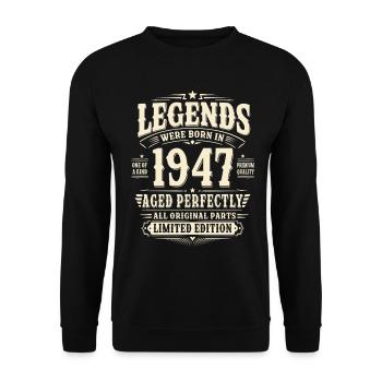 79. Geburtstag Geschenk Mann 1947 Vintage Retro - Unisex Pullover - Schwarz - Vorne - Alina (178cm) & Michal (187cm)