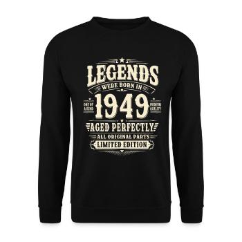 77. Geburtstag Geschenk Mann 1949 Vintage Retro - Unisex Pullover - Schwarz - Vorne - Alina (178cm) & Michal (187cm)