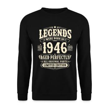 80. Geburtstag Geschenk Mann 1946 Vintage Retro - Unisex Pullover - Schwarz - Vorne - Alina (178cm) & Michal (187cm)