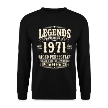 55. Geburtstag Geschenk Mann 1971 Vintage Retro - Unisex Pullover - Schwarz - Vorne - Alina (178cm) & Michal (187cm)