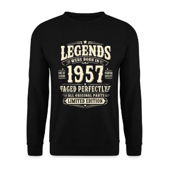 69. Geburtstag Geschenk Mann 1957 Vintage Retro - Unisex Pullover - Schwarz - Vorne - Alina (178cm) & Michal (187cm)