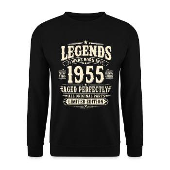71. Geburtstag Geschenk Mann 1955 Vintage Retro - Unisex Pullover - Schwarz - Vorne - Alina (178cm) & Michal (187cm)