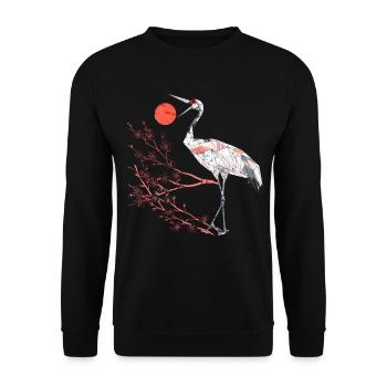 Geometrischer Reiher mit Kirschblüten - Unisex Pullover - Schwarz - Vorne - Alina (178cm) & Michal (187cm)