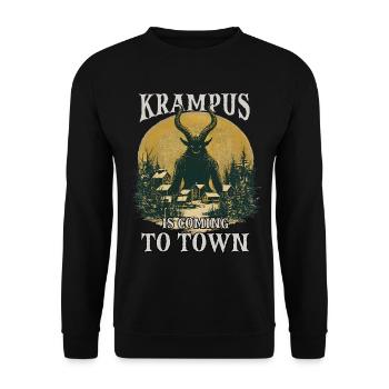 Krampus kommt in die Stadt - Unisex Pullover - Schwarz - Vorne - Alina (178cm) & Michal (187cm)