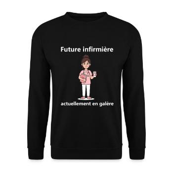 Étudiante Infirmière Épuisée - Cadeau Humour IFSI  - Sweat-shirt Unisexe - noir - Devant - Alina (178cm) & Michal (187cm)