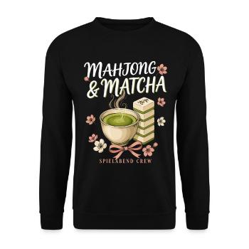 Mahjong & Matcha Spielabend - Unisex Pullover - Schwarz - Vorne - Alina (178cm) & Michal (187cm)