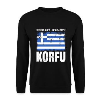 Korfu Koordinaten - Unisex Pullover - Schwarz - Vorne - Alina (178cm) & Michal (187cm)